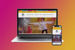 Mockup of the new Dance Live Site on Mobile and Desktop