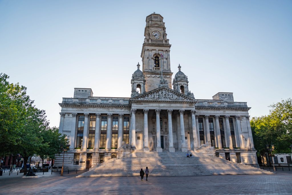 An image of the exterior of Portsmouth Guildhall